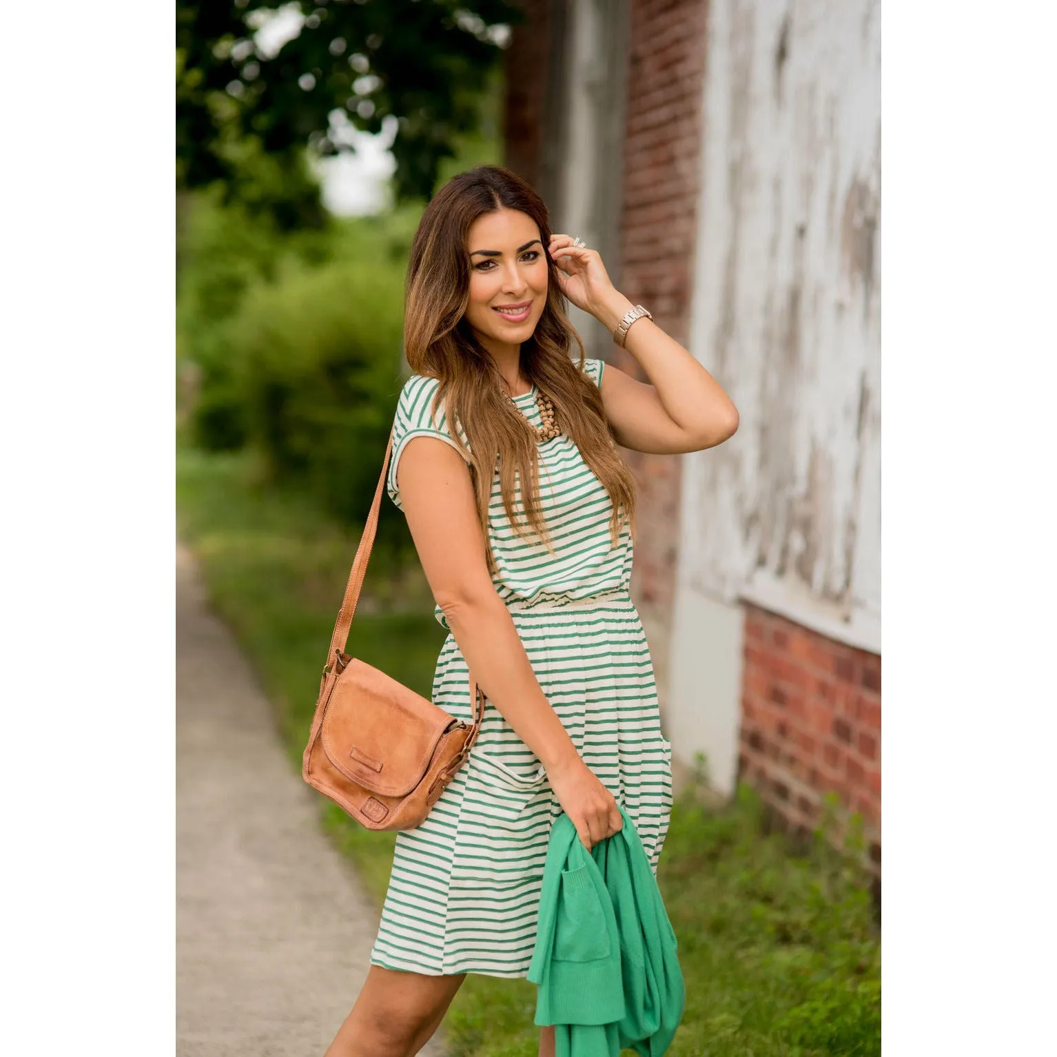 Striped Front Pocket Tee Dress