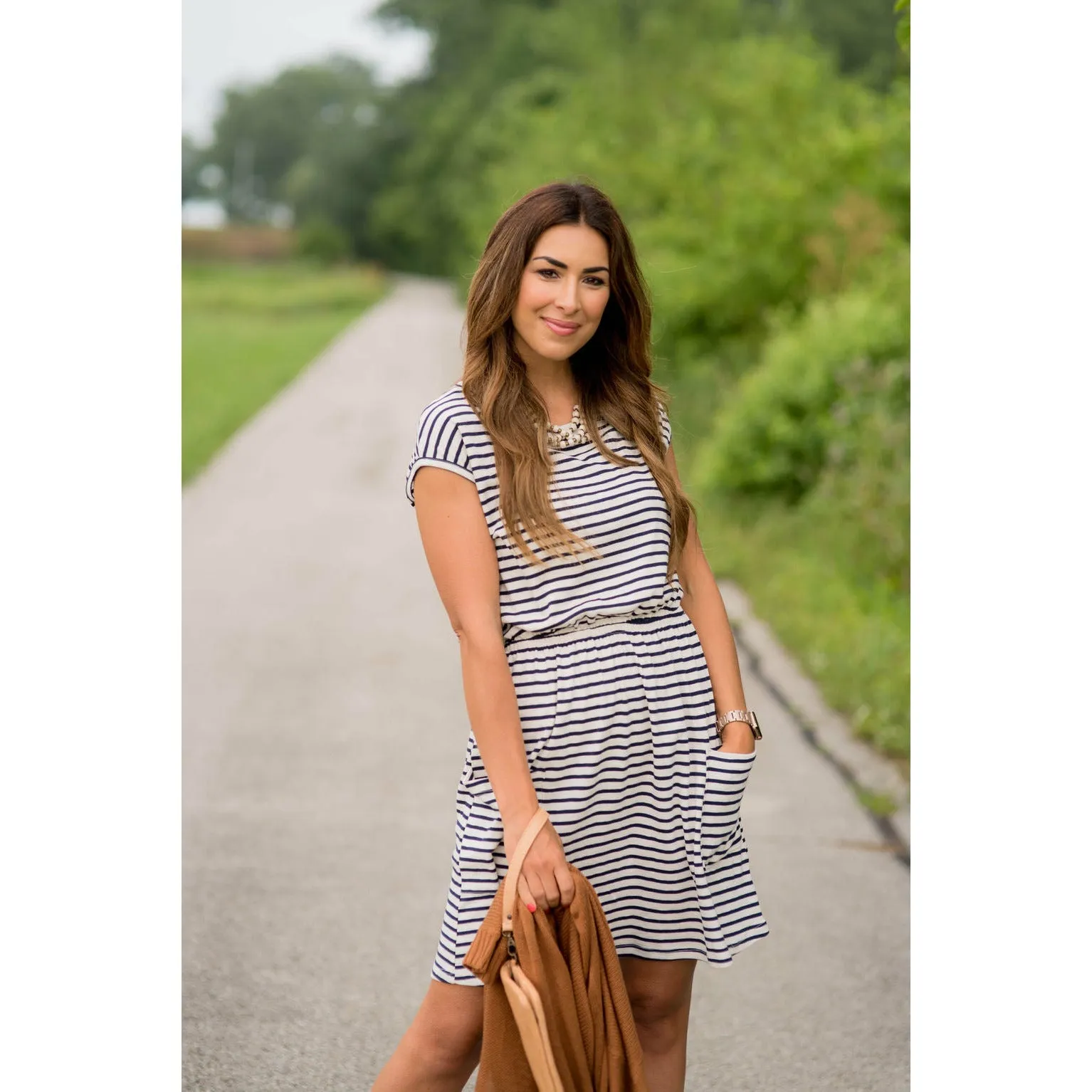 Striped Front Pocket Tee Dress