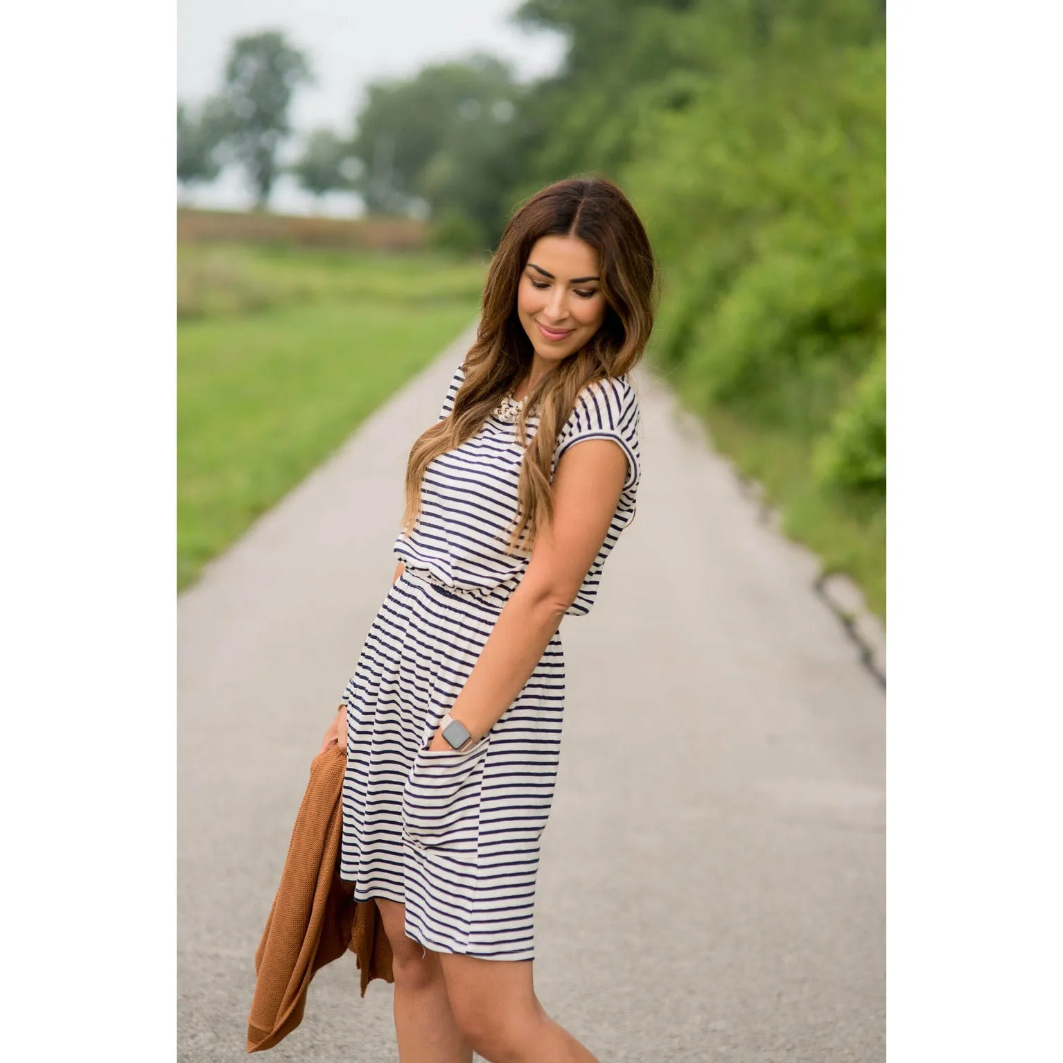 Striped Front Pocket Tee Dress