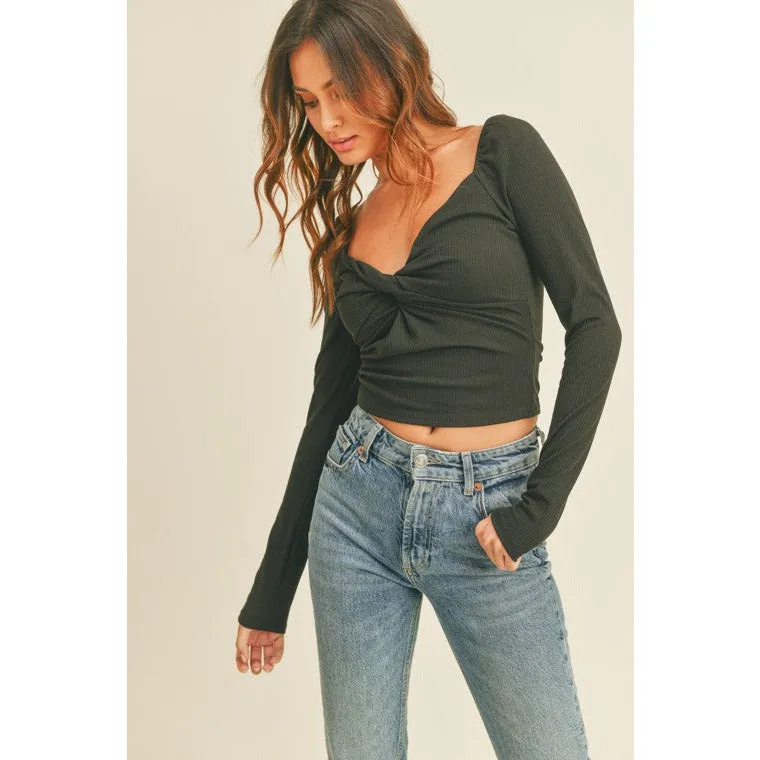 Twist Front Rib Knit Top