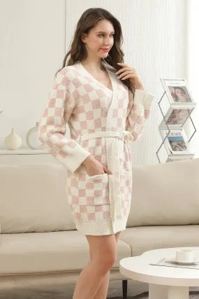 Ultra Soft Pink Checkered Robe with Pockets