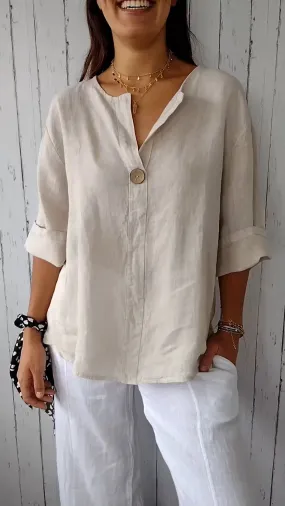 V-neck Cotton and Linen Comfortable Top