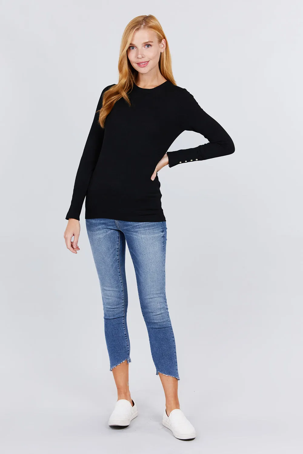 Women Long Sleeve With Snap Button Detail Crew Neck Viscose Lounge Sweater