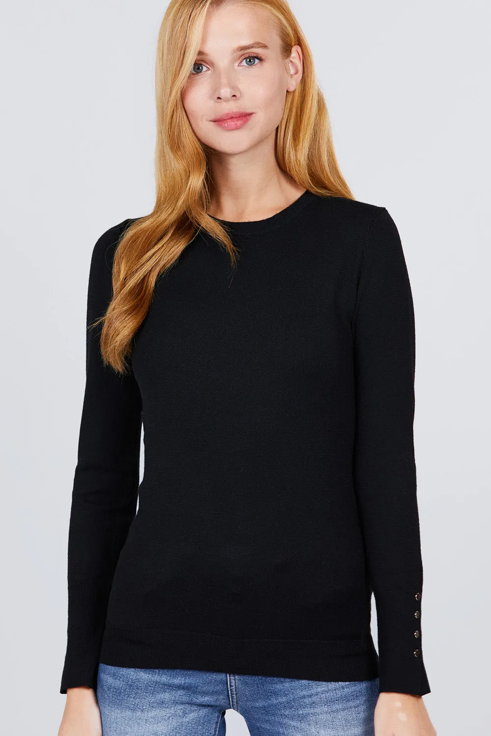 Women Long Sleeve With Snap Button Detail Crew Neck Viscose Lounge Sweater