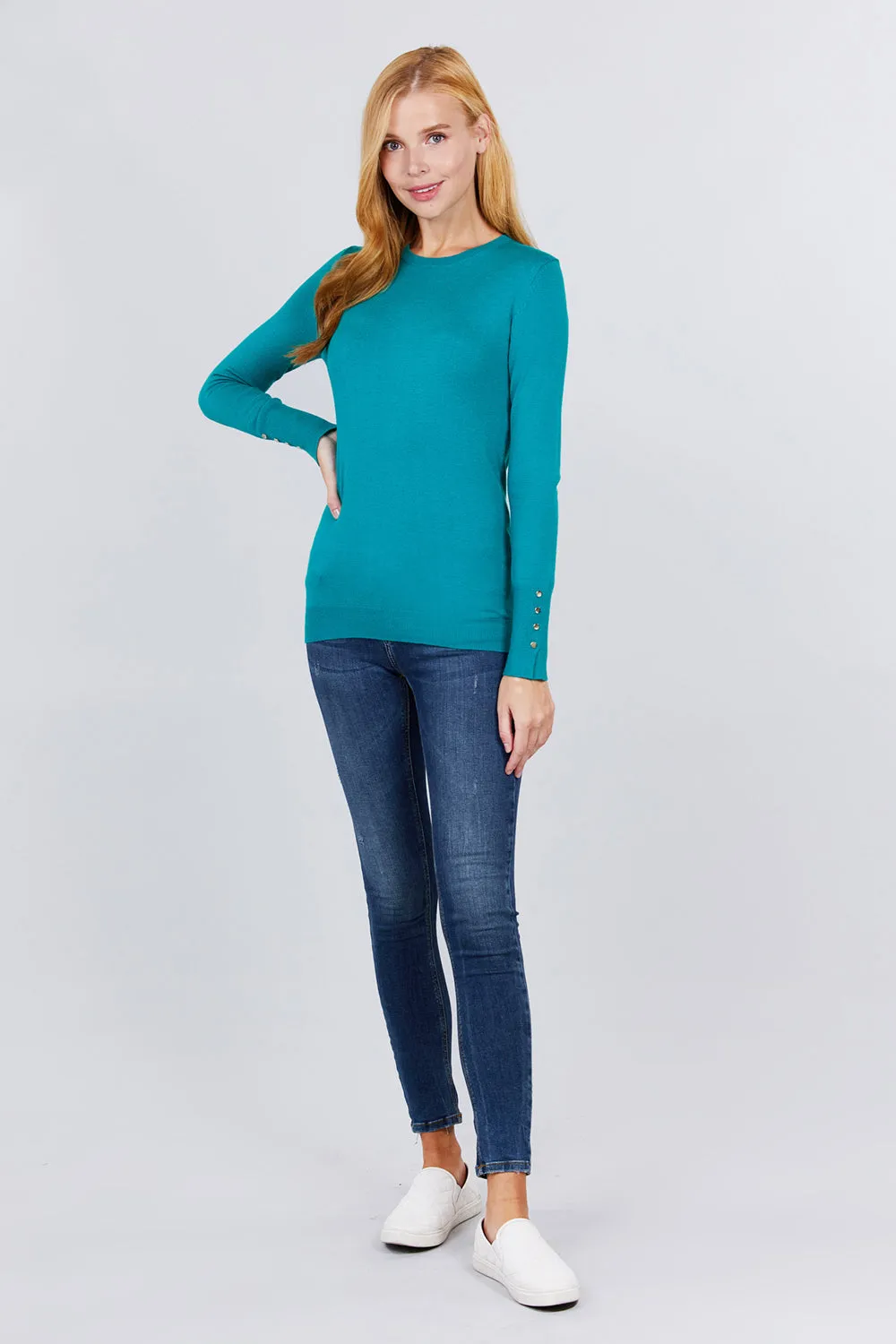 Women Long Sleeve With Snap Button Detail Crew Neck Viscose Lounge Sweater