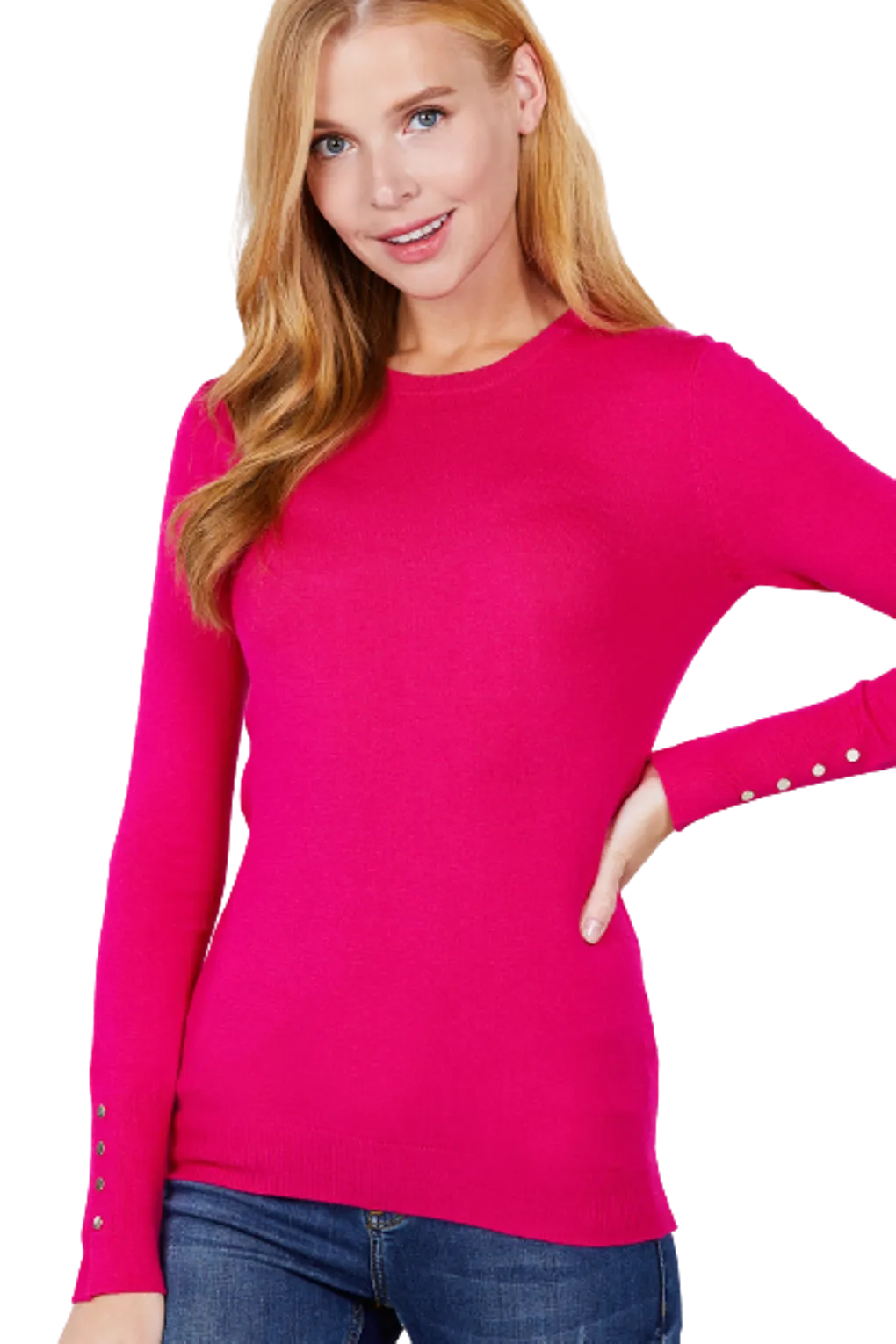 Women Long Sleeve With Snap Button Detail Crew Neck Viscose Lounge Sweater