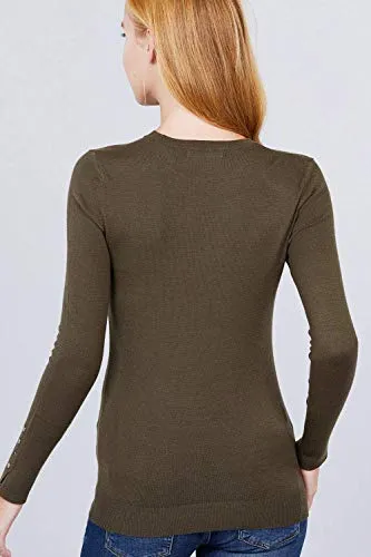 Women Long Sleeve With Snap Button Detail Crew Neck Viscose Lounge Sweater