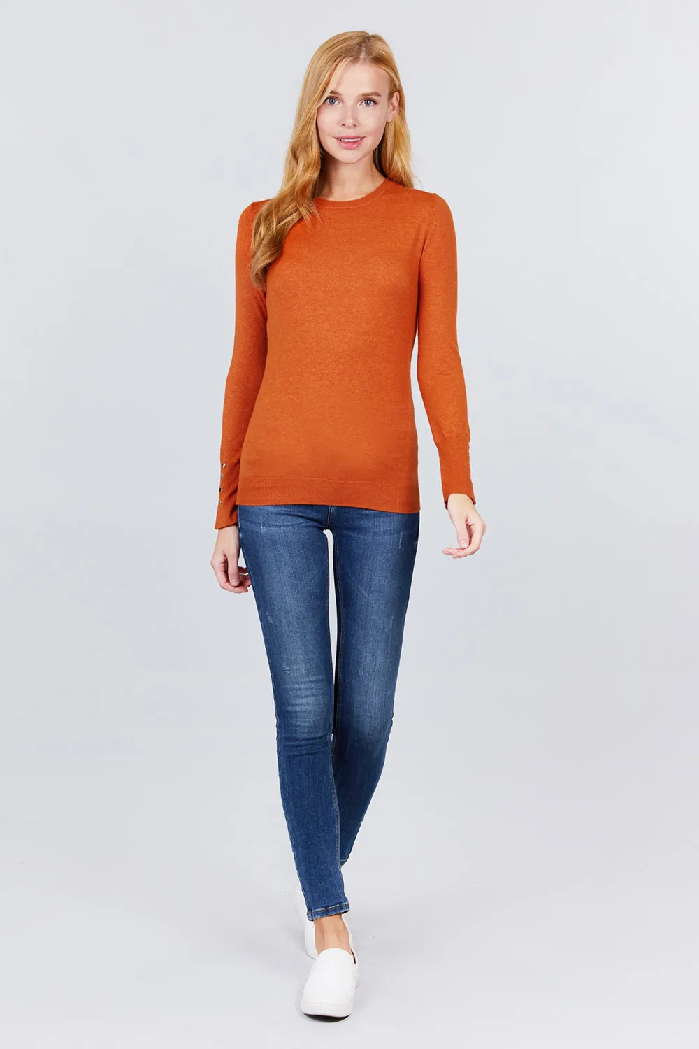 Women Long Sleeve With Snap Button Detail Crew Neck Viscose Lounge Sweater