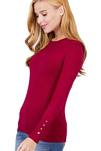 Women Long Sleeve With Snap Button Detail Crew Neck Viscose Lounge Sweater