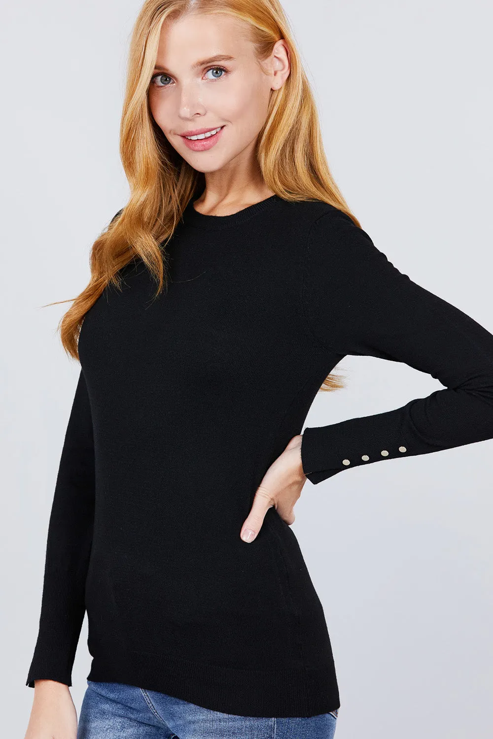 Women Long Sleeve With Snap Button Detail Crew Neck Viscose Lounge Sweater