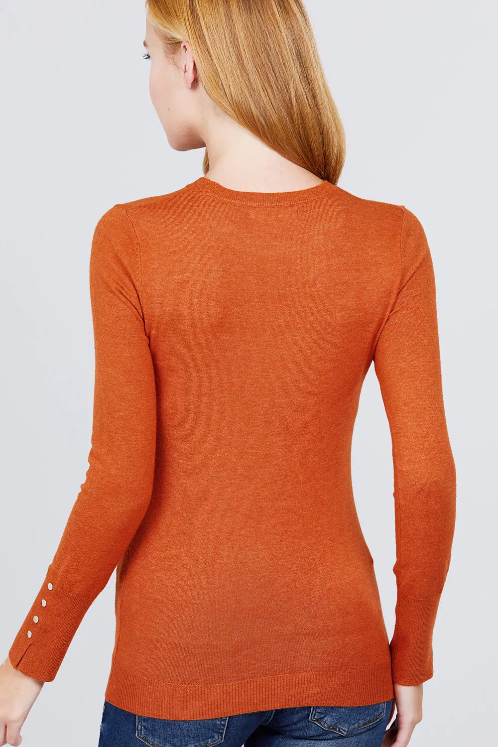 Women Long Sleeve With Snap Button Detail Crew Neck Viscose Lounge Sweater