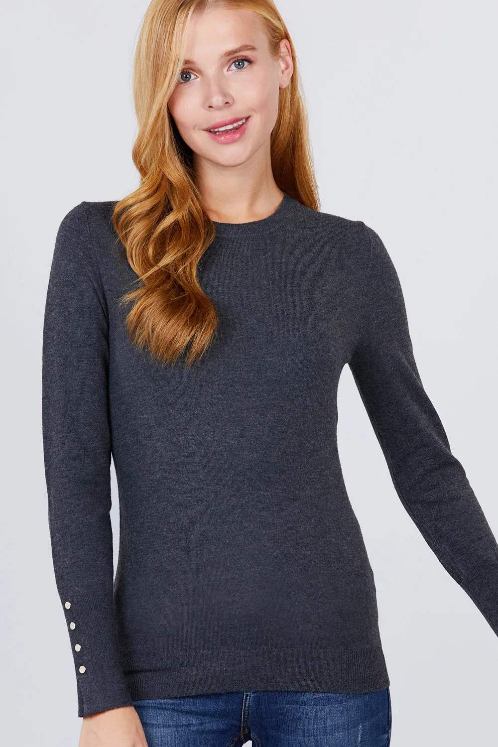 Women Long Sleeve With Snap Button Detail Crew Neck Viscose Lounge Sweater