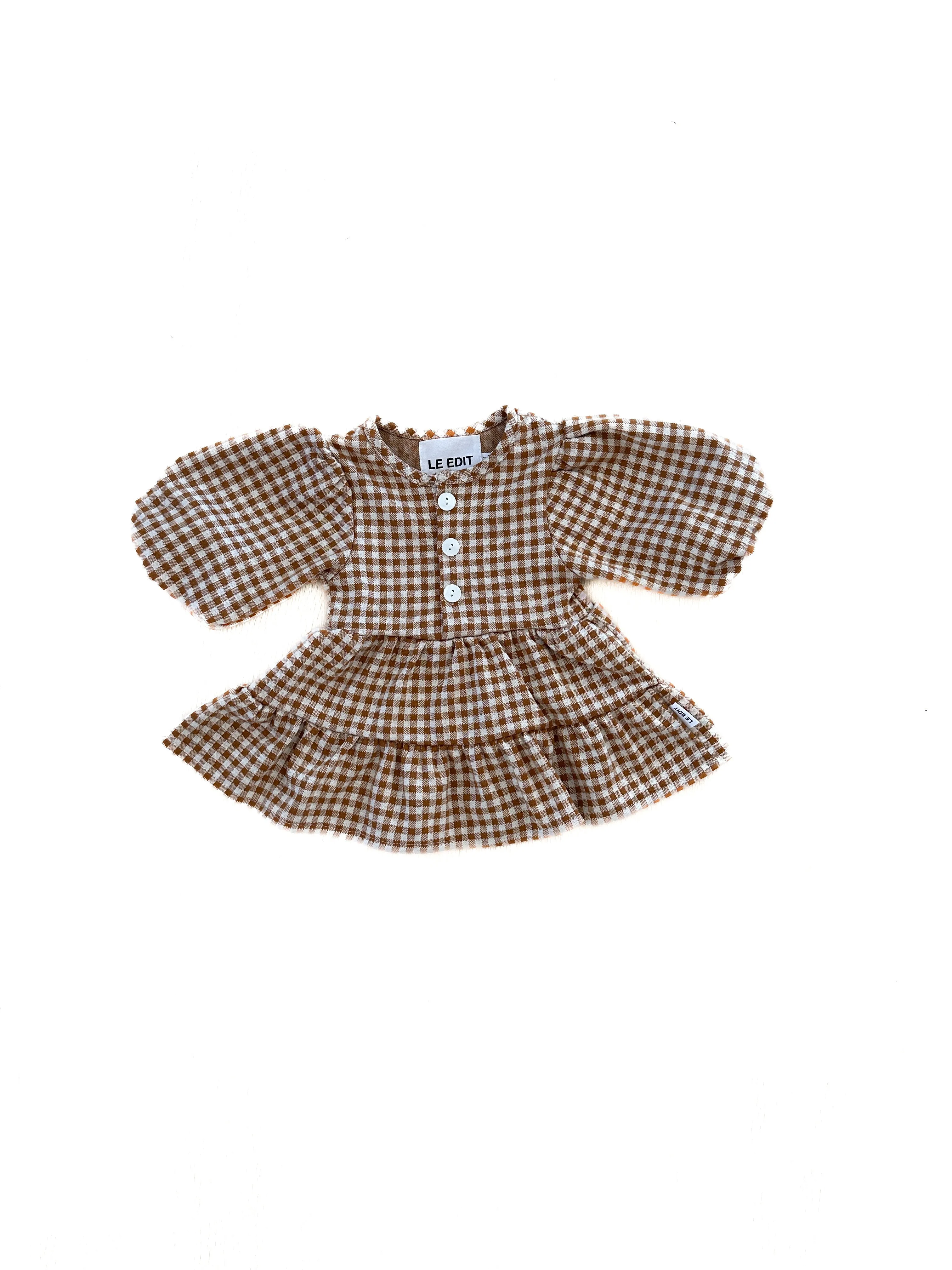 Womens Gingham Dress Caramel