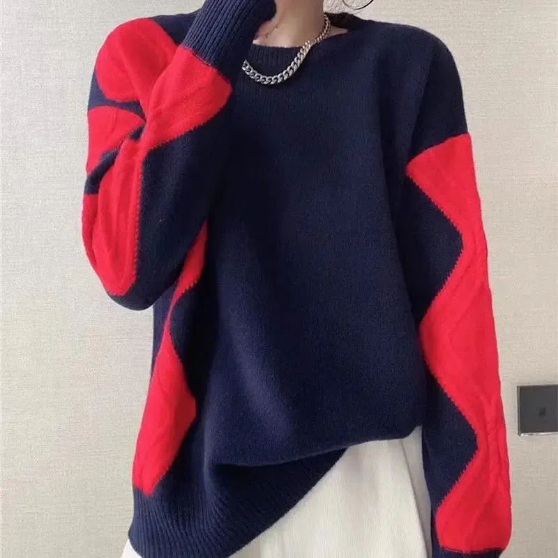 Women's Vintage Autumn Winter Thick O-Neck Comfortable Pullovers Loose-fitting Sweaters