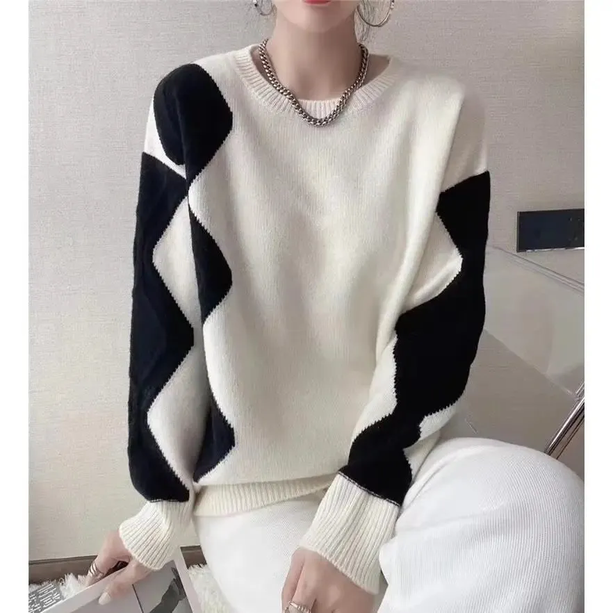 Women's Vintage Autumn Winter Thick O-Neck Comfortable Pullovers Loose-fitting Sweaters